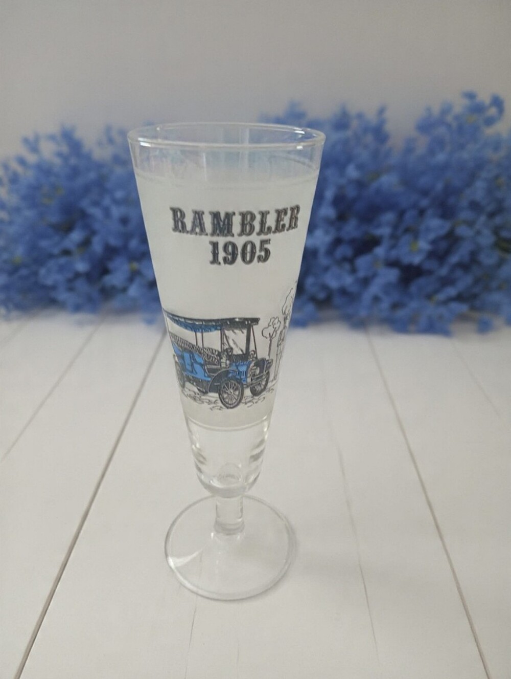 Vintage Rambler 1905 Pilsner Beer Glass | 8.5" Tall Antique Car Collectible | VG